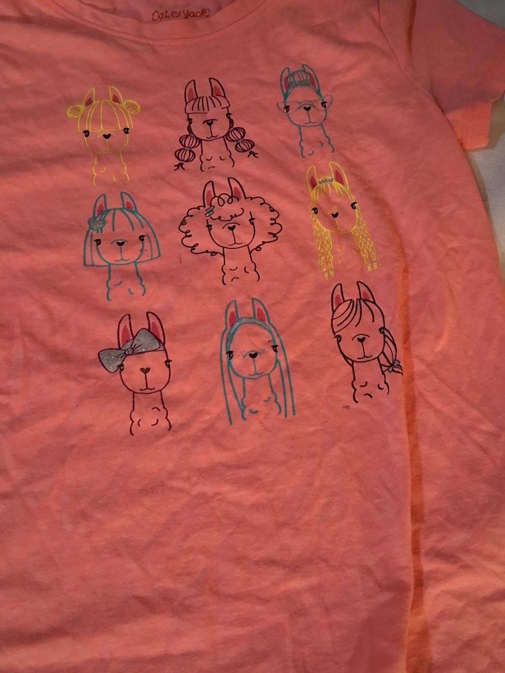 Cat & Jack Coral Tee with Colorful Llama Faces 6 260939